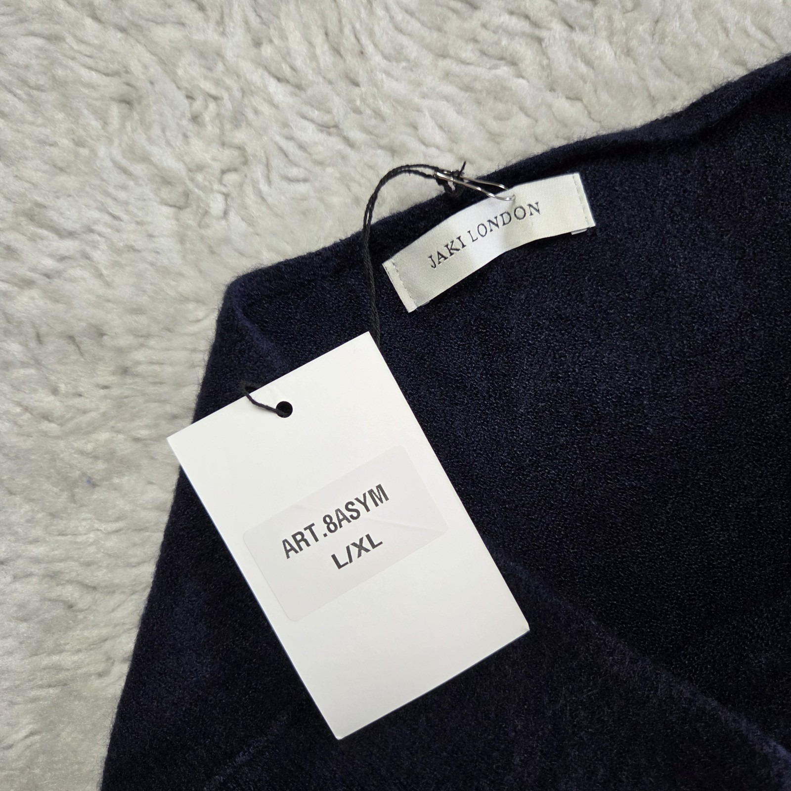 Nwt Jaki London Asymmetric Draped Sweater Women's L/Xl Made In Italy Navy Blue — image 4 of 7